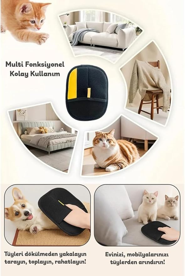 Mochi Kedi/Köpek Tüy Toplayıcı- Çift Taraflı Statik Temizlik Eldiveni